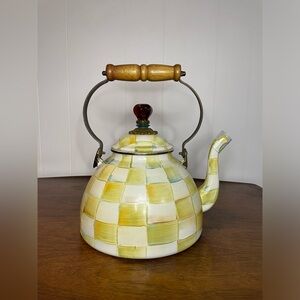 MacKenzie-Childs Parchment Check Tea Kettle 3 Qt USED